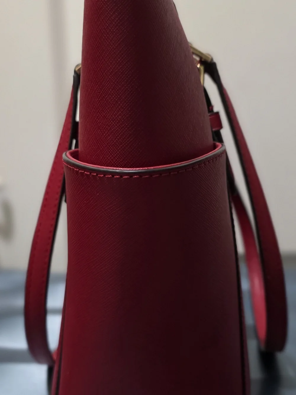 Michael Kors Cherry Red Saffiano Leather Tote with MK Charm